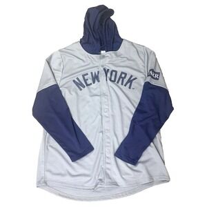 STARR New York Yankees Baseball Hooded Jersey Gray/Blue Adult Size XL